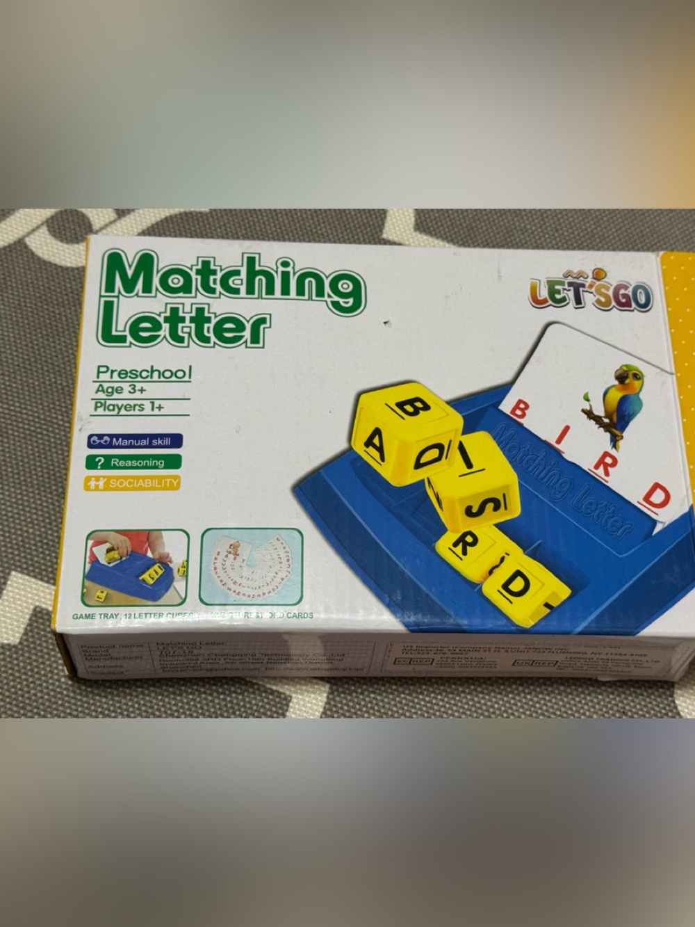 Learning Matching Letter Game - Yellow & Blue